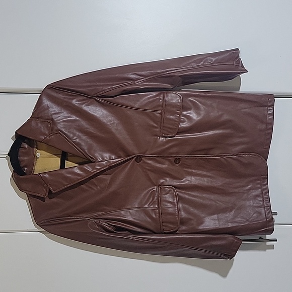 Brown Faux Leather Blazer - Picture 1 of 8
